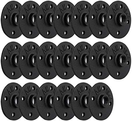 3/4" Black Painted Floor Flange, Home TZH 20 Pack 4 Bolts Iron Pipe Flange with Threaded Hole for Industrial vintage style for DIY Project/Furniture/Shelving Decoration (20, 3/4 Inch Black)