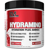 Evlution Nutrition HYDRAMINO Complete Hydration Multiplier, All 6 Electrolytes, Vitamin C & B, Fluid Boosting Aminos, Coconut Water, Endurance, Recovery, Antioxidants, 30 Serve, Fruit Punch