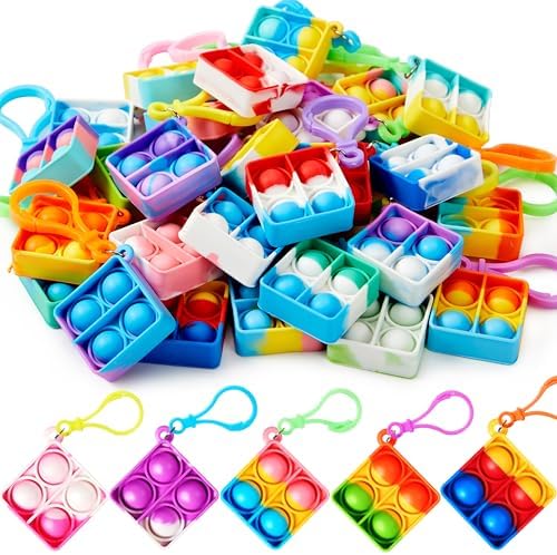 JOYIN Square Pop Fidget Keychain 90 Pack Pop Fidget Toys Bulk Party Favors for Kids 4-8,8-12 Years, Goodie Bag Stuffers Classroom Prizes Birthday Sensory Toys Gifts