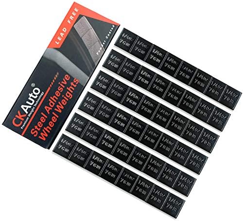 CKAuto 1/4oz, 0.25oz, Black, Adhesive Stick on Wheel Weights, EasyPeel Type. Cars, Trucks, SUVs, Motorcycles, RC Cars. Low Profile, 12oz/Box, U.S. OEM Quality, (48pcs)