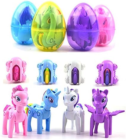 4 Pack Jumbo Unicorn Deformation Easter Eggs with Toys Inside for Kids Boys Girls Toddlers Easter Basket Stuffers Fillers Gifts Party Favors