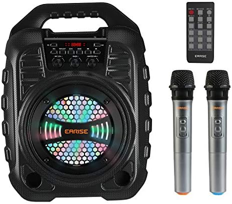EARISE T26 PRO Karaoke Machine for Adults, Bluetooth PA Speaker System with 2 Wireless Microphones with LED Lights, FM Radio, Audio Recording, Remote Control, Supports TF Card/USB/AUX