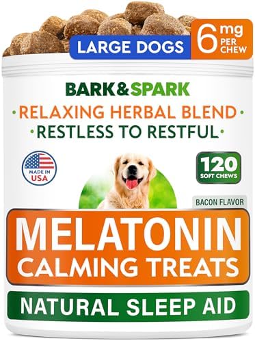 Bark&Spark Calming Melatonin for Dogs Sleep - 6mg Melatonin Chews for Small & Large Dogs Calm Aid - Calming Treats for Stress Anxiety Relief - Melatonin Chewable Pills & Tablets Puppies - Bacon