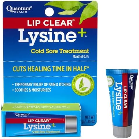Quantum Health Lip Clear Lysine+ Cold Sore Treatment Soothe & Moisturize Mouth Sores - L-Lysine Menthol Calendula & Propolis Ointment - Transparent Fever Blister Healing Balm - 0.25 Oz