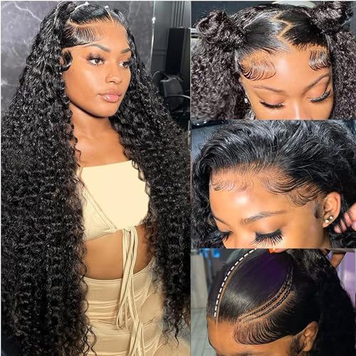SODLIS 13x6 Deep Wave Lace Front Wigs Human Hair Pre PLucked 13x6 HD Lace Front Wigs Human Hair For Black Women Deep Curly Lace Front Wigs Human Hair Natural Color Glueless Wig（Natural Color，30 Inch）