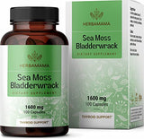 HERBAMAMA Sea Moss Capsules - Sea Moss Bladderwrack Supplement for Immunity, Thyroid, Digestive Health & Joint Support - Organic Irish Sea Moss Superfood - Non-GMO 1600mg, 100 Vegetarian Caps