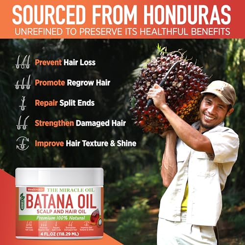 Batana Oil for Hair Growth: 100% Batana Oil from Honduras as Hair Mask, Scalp and Hair Oil. Repairs Damaged Hair & Skin, Reduces Hair Loss 4oz (4oz (118ml))