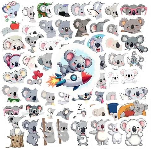 100Pcs Cute Koala Stickers, Waterproof Animal Sticker for Water Bottle Laptop Phone Cases Planner Skateboard Luggage Helmet Party Favor Decor, Ideal for Adults Teens Teacher Rewards
