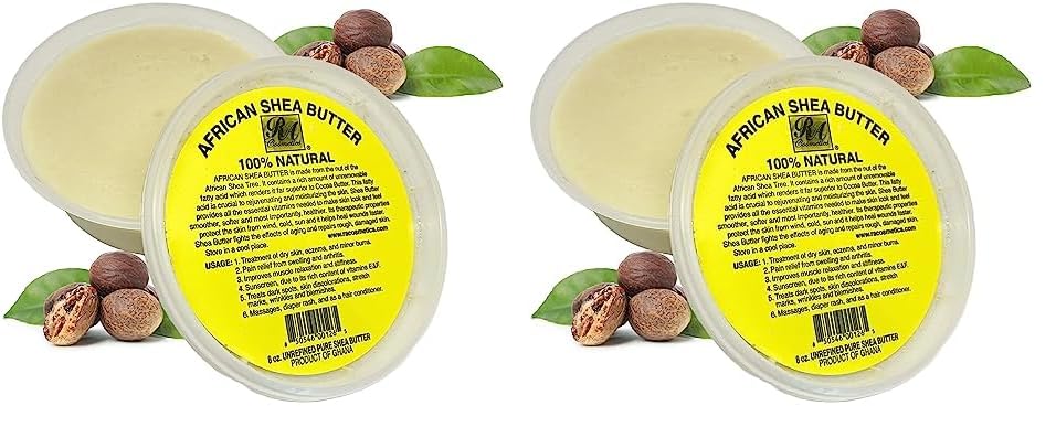 REAL African Shea Butter Pure Raw Unrefined From Ghana IVORY 8oz. CONTAINER (Pack of 2)