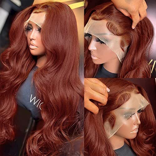 Reddish Brown Colored Human Hair Lace Front Wigs 13x4 Glueless Wigs Human Hair Pre Plucked Body Wave Glueless Wigs Human Hair Transparent HD Lace Frontal Human Hair Wigs 18Inch