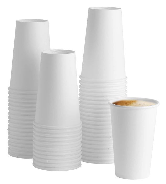 Comfy Package [16 oz. - 100 Count Disposable White Paper Cups, Hot Coffee Cups - Eco-Friendly Hot Cups