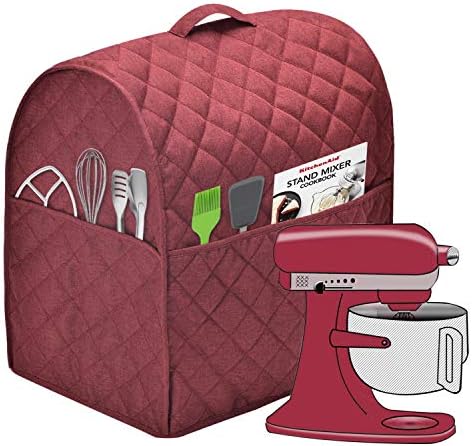 Stand Mixer Dust Cover with 3 Pockets Compatible with KitchenAid Tilt Head, Easy Cleaning,Waterproof,Can Ironable (Red Wine, Fits for 4.5-Quart and All 5-Quart)
