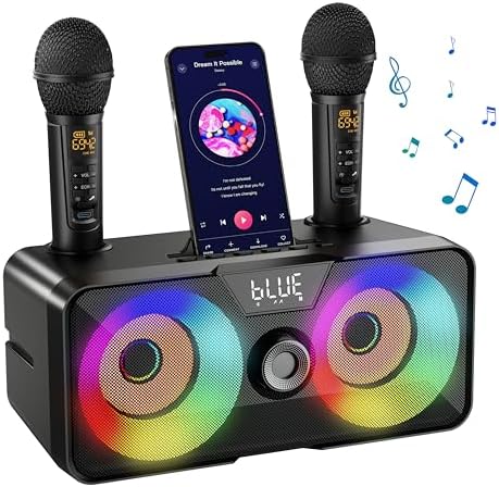 Karaoke Machine for Adults Kids with 2 UHF Wireless Microphones,Portable Bluetooth Singing PA Speaker System with LED Lights for Home Party,Outdoor/Indoor/Wedding,Church,Birthday Gifts