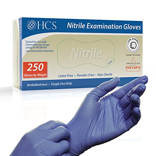 HCS Nitrile Exam Gloves - (230/Box) Medical Gloves Disposable - Latex-Free, Sensitive Skin - Fentanyl & Chemo Rubber Gloves - Disposable Gloves XL