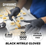 GLOVEWORKS Black Disposable Nitrile Industrial Gloves, 5 Mil, Latex & Powder-Free, Food-Safe, Textured, X-Large, 4 Boxes of 100