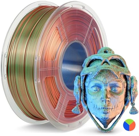 JAYO Silk PLA Filament 1.75mm Tri-Colors Orange Blue Green, Coextrusion Triple Colors 3D Printer Filament, Shiny Multicolor, 1.1kg Spool(2.4lbs), Accuracy +/- 0.02mm for Most FDM 3D Printers
