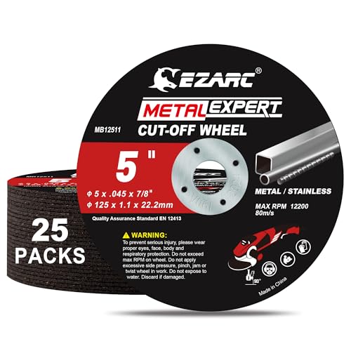 EZARC Cut Off Wheels 25 Pack, 5'' x .045'' x 7/8'' Thin Grinder Cutting Wheel, Metal & Stainless Steel Cutting Disc for Angle Grinders