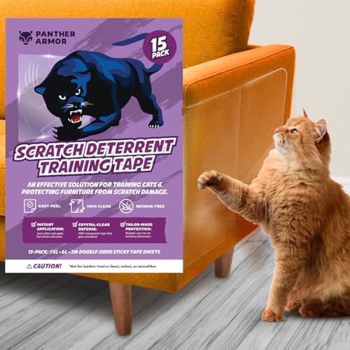 Panther Armor 15-Pack Anti Cat Scratch Deterrent, Couch Protector from Cat Claws, Anti Scratch Training Tapes, Cat Scratch Furniture Protector, No Pins for Sofa