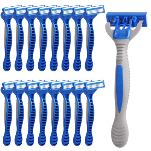 32 Pcs Disposable Razors for Men Bulk 5-blade Disposable Razors Men's Razor Comfort Head Long-blade Sensitive Skin Razor for Hotel Travel Spa Gift