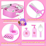 GAGAKU Wooden Makeup Toy Set Pretend Wood Beauty Hair Salon Toys for Toddler Wooden Makeup Kit for Girls with Styling Tools Christmas Birthday Gift for 3 4 5 6 7 Years Old Girls