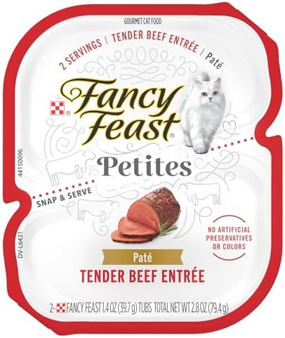 Purina Fancy Feast Gourmet Pate Wet Cat Food, Petites Tender Beef Entree - (Pack of 12) 2.8 oz. Tubs