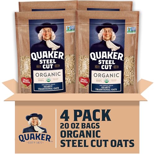 Quaker Steel Cut Oats, USDA Organic, Non GMO Project Verified, 20oz Resealable Bags (Pack of 4)