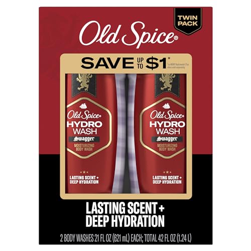 Old Spice Body Wash for Men Moisturizing Hydro Wash, Swagger Scent, 21 oz, Two Pack