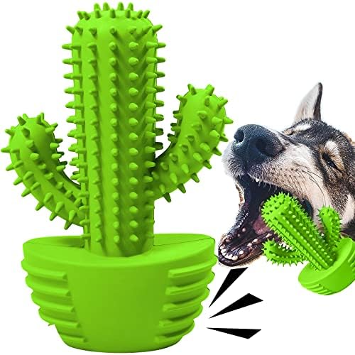 Dog Chew Toys Dog Toothbrush Stick Teeth Cleaning Brush Dental for Small Medium Large Dog, Rubber Dog Squeaky Toys for Aggressive Chewers Cactus Tough Toys
