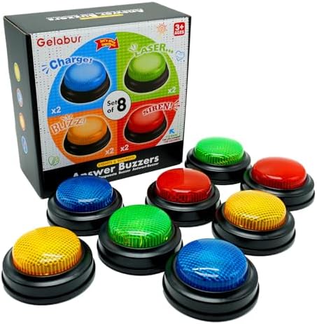 8-Pack Buzzers for Trivia Games, Answer Buzzers for Classroom, Family Feud Jeopardy Buzzer, Game Buzzers with Lights and Sound for Classroom, Game Show Buzzer Buttons