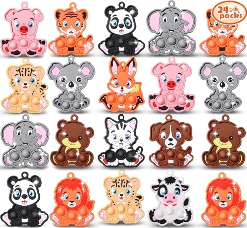 Easter Basket Stuffers Easter Gift for Kids, 24PCS Jungle Animal Pop Fidget Toy & Card Birthday Easter Basket Stuffer for Teen Toddler Boy Girl Age 3+, Prefilled Easter Egg Fillers Goodies Bag