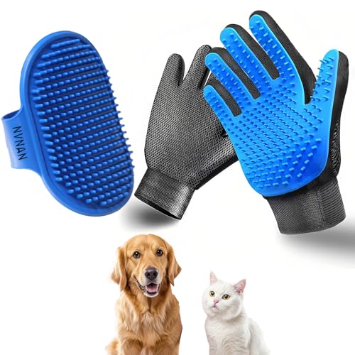 Cat & Dog Grooming Gloves - Deshedding Brush for Shedding, Gentle Pet Hair Remover & Massage Gloves for Cats, Dogs, All Fur Types (1 Pair Brush +1 Gloves)