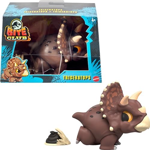 Mattel Jurassic World Bite Club Dinosaur Action Figure & Accessory, Triceratops Chubby-Stylized Toy Collectible