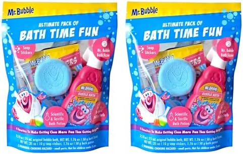 Mr. Bubble Ultimate Pack of Bath Time Fun 4 Favorites, Bath Potion, Bath Bomb, Soap Stickers, Bubble Bath (Pack of 2)