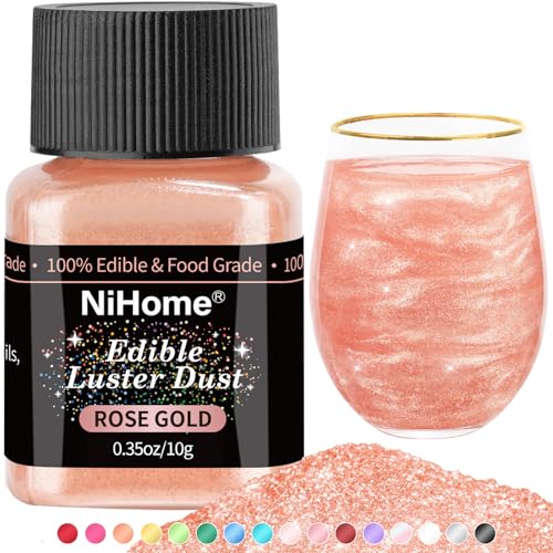 NiHome Edible Food-Grade Glitter Powder Glimmer Luster Dust Metallic Fancy Food Decorating Sprinkle Glimmery Dust for Drink Wine Beverage Cake Bakery Vegan Allergen-Free (Rose Gold, 0.35oz/10g)