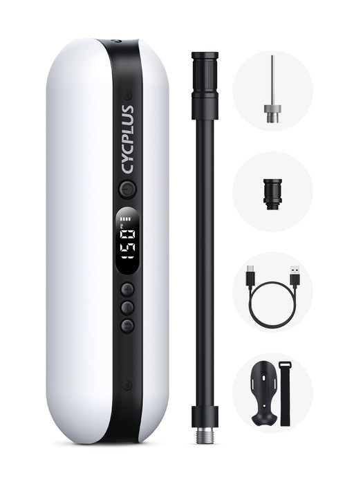 CYCPLUS Electric Air Compressor Portable Bicycle Pump Car Tire Inflator, Max 150 PSI, Auto Shut-Off Air Pump with Presta and Schrader Valves for All Bicycles Motorcycles and Cars