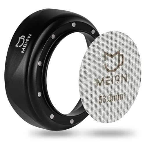 MEION 54mm Espresso Dosing Funnel and Puck Screen Set for 54mm Breville Portafilters, Magnetic Coffee Funnel, Reusable 53.3mm Espresso Puck Screen, Espresso Tools Espresso Accessories (54mm, Black)