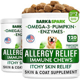 BARK&SPARK Allergy Relief Dog Treats - Omega 3 + Pumpkin + Enzymes - Itchy Skin Relief (240 Ct) - Seasonal Allergies - Anti-Itch & Hot Spots - Immune Supplement - Made in USA - Peanut Flavor Chews