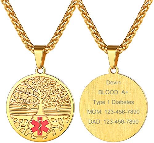 Supcare Medical Alert Necklace for Men Women, Stainless Steel Engraved Medical Emergency Pendant,Customized Medical ID Jewelry(16 Types)