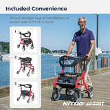 Drive Medical Nitro Sprint Foldable Rollator Walker with Seat, Tall Height Lightweight Rollator with Large Wheels, Folding Rollator, Four Wheel Rolling Walker, Red