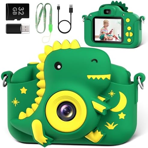 Kids Camera, Dinosaur Toddler Digital Camera for Ages 3-12 Boys Girls Childrens, Christmas Birthday Gifts, Selfie 1080P HD Video Camera for 3 4 5 6 7 8 9 Years Old Boys Girls Toys Gifts
