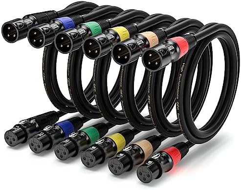 EBXYA XLR Cable 6ft 6 Pack - Stage Light DMX Cable, Premium Balanced 3-Pin XLR Male to Female Microphone Cable, Black