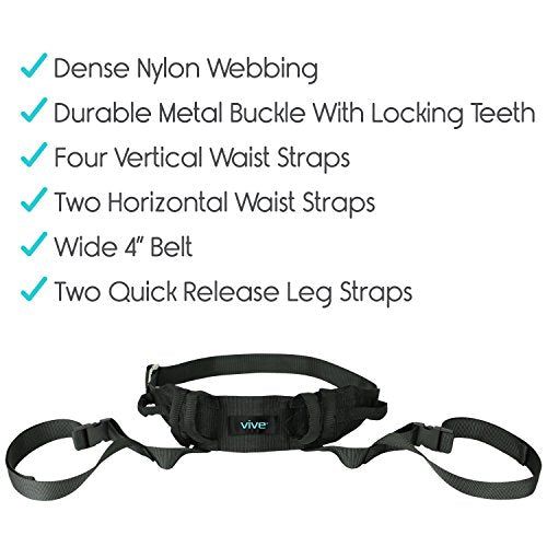 Vive Transfer Belt with Leg Loops - Medical Nursing Safety Gait Assist Device - Bariatrics, Pediatric, Elderly, Occupational and Physical Therapy - Long Strap and Quick Release Metal Buckle - 52 Inch