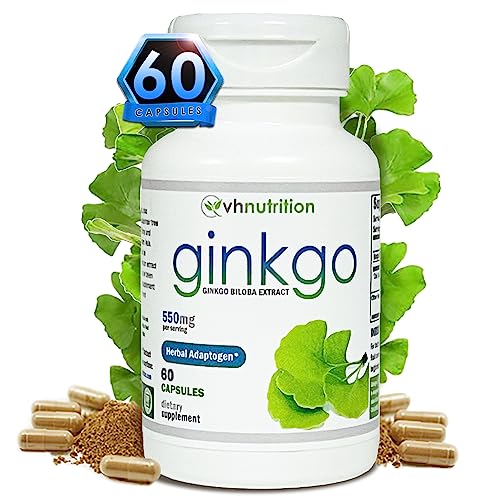 VH Nutrition GINKGO BILOBA | 550mg Standardized Extract Supplements | Cognitive and Memory Support* | 60 Capsules