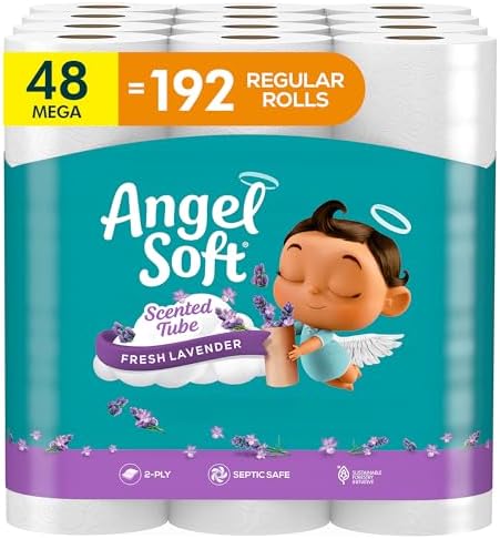 Angel Soft Toilet Paper with Fresh Lavender Scented Tube, 48 Mega Rolls = 192 Regular Rolls, Soft and Strong Toilet Tissue