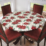 Covers For The Home Deluxe Elastic Edged Flannel Backed Vinyl Fitted Table Cover - Christmas Flower Pattern - Large Round Oblong Oval - Fits Tables up to 45" - 56" Diameter