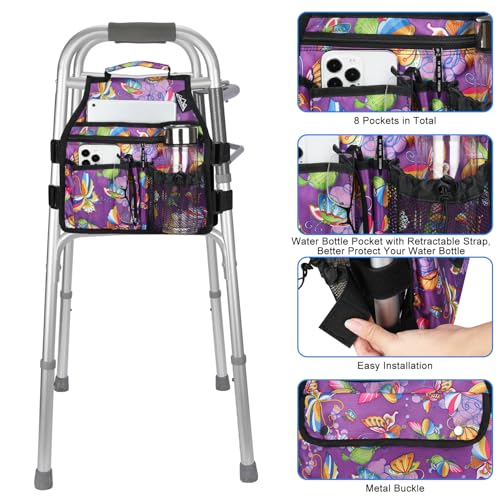 supregear Side Walker Bag, Walker Accessories Bag w/Cup Holder, Folding Walker Basket Waterproof Walker Organizer Caddy Pouch for Most Walker with Side Bar for Seniors, Elderly, Double Sided