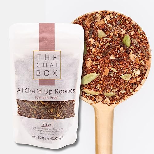 The Chai Box - All Chai'd Up Rooibos - Premium Traditional Chai Tea Decaffeinated - Caffeine Free Rooibos Leaves w/ginger, clove, cinnamon, cardamom, and fennel - 2.5oz