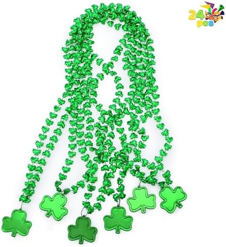 JOYIN 24 Pcs St Patricks Shamrock Necklaces, Green Clover-Shaped Bead Necklace with Pendant for St. Patrick's Day Party Supplies Dressing-up Accessories Party Favors, Irish Leprechaun Plastic Jewelry