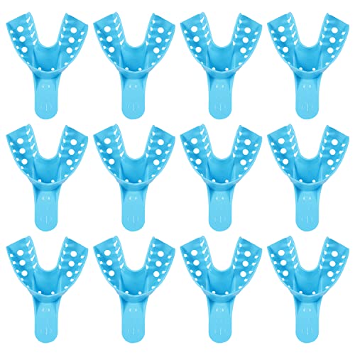 JMU Dental Impression Tray 12 Pcs, Perforated Disposable Impression Trays, 4 Medium Lower