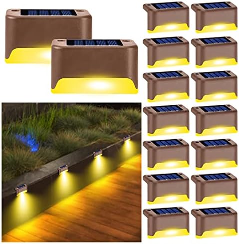 K.E.J. Solar Deck Lights Outdoor,LED Step Light Waterproof Landscape Lighting for Stairs,Step,Fence,Yard,Patio,Driveway,Pathway,Yard,Backyard and Garden (16 Pack, Brown)